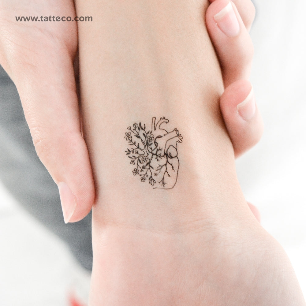 Tatuaje temporal de corazón de flor - Juego de 3