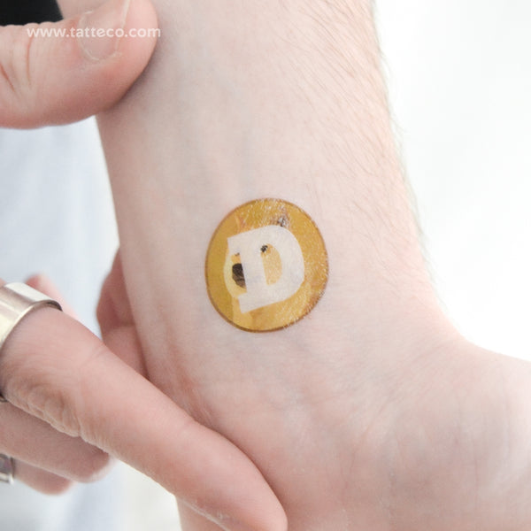 Dogecoin Logo Temporary Tattoo - Set of 3