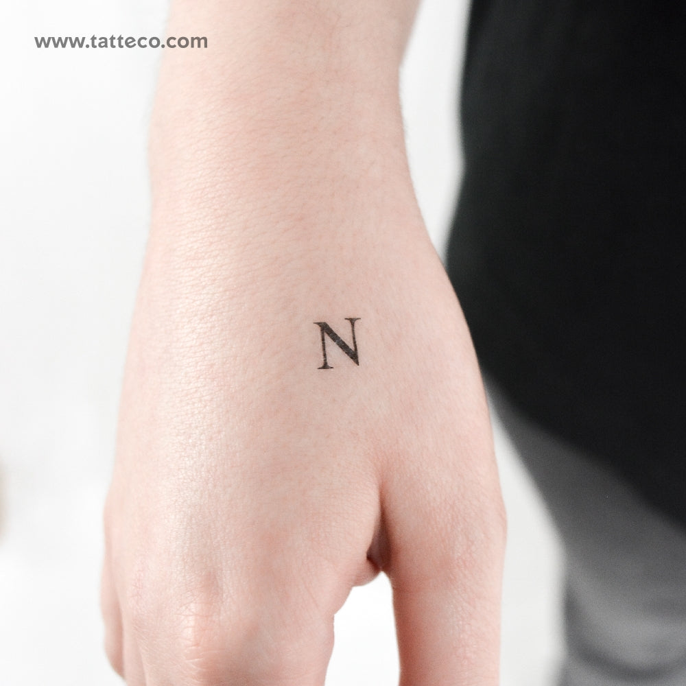 N Serif Capital Letter Temporary Tattoo - Set of 3
