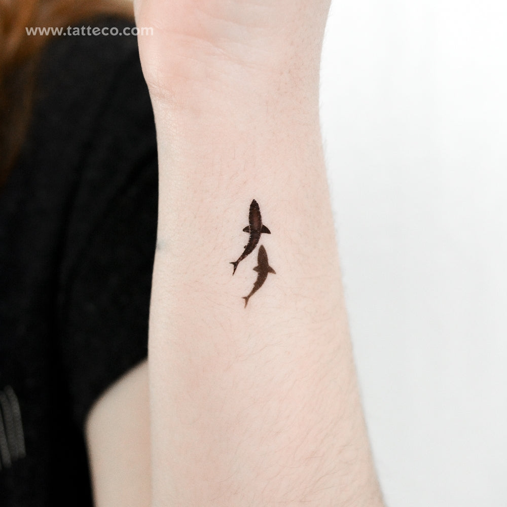 Little Shark And Shadow Temporary Tattoo - Set of 3