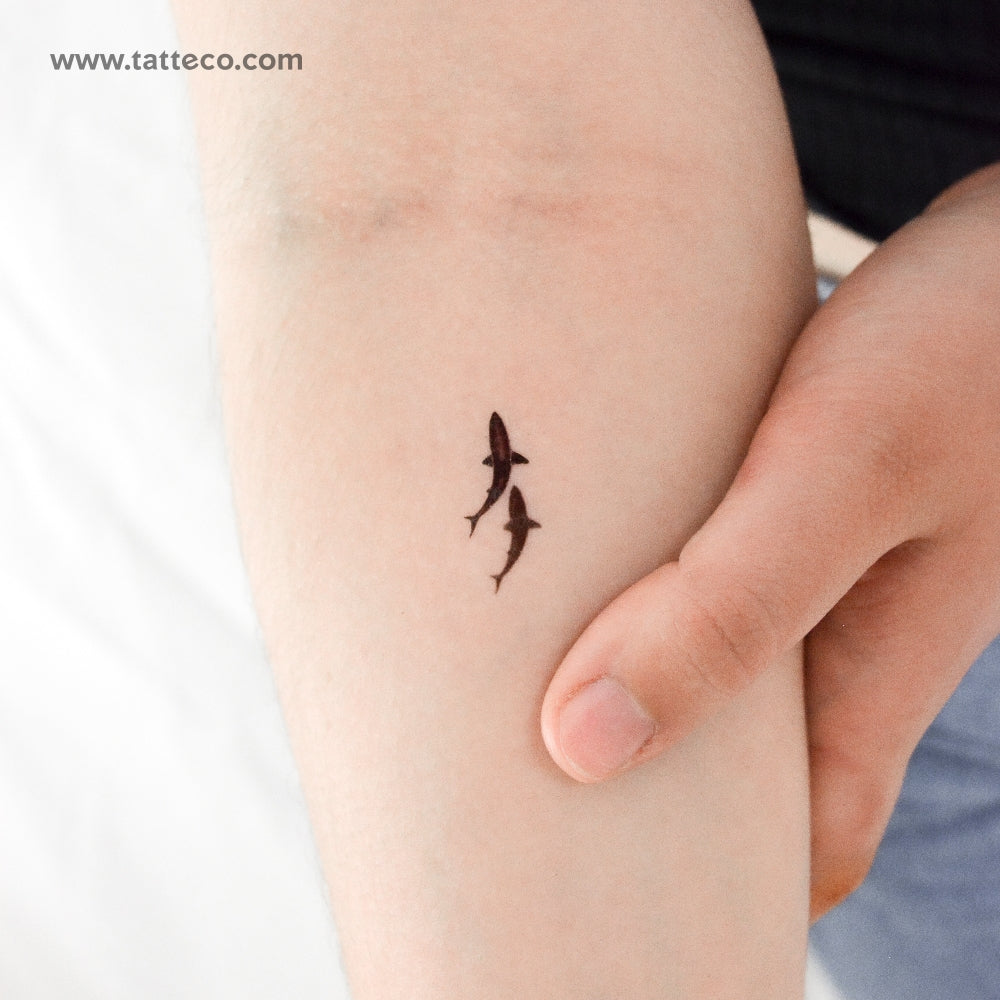 Little Shark And Shadow Temporary Tattoo - Set of 3