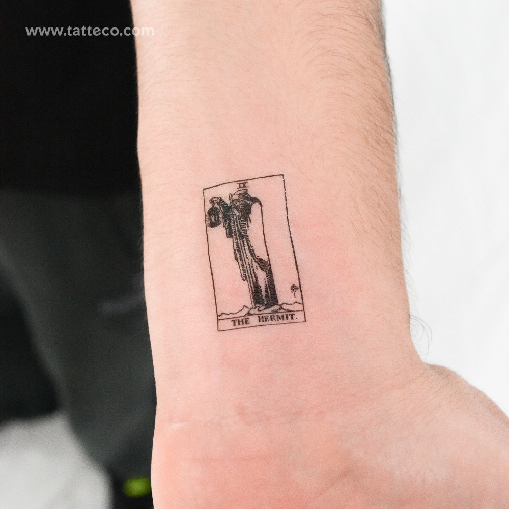 Small The Hermit Tarot Card Temporary Tattoo - Set of 3