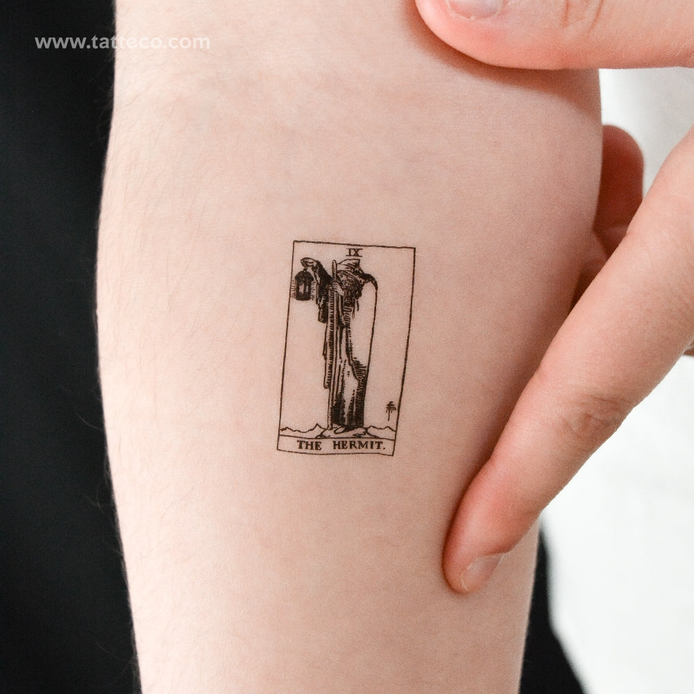 Small The Hermit Tarot Card Temporary Tattoo - Set of 3