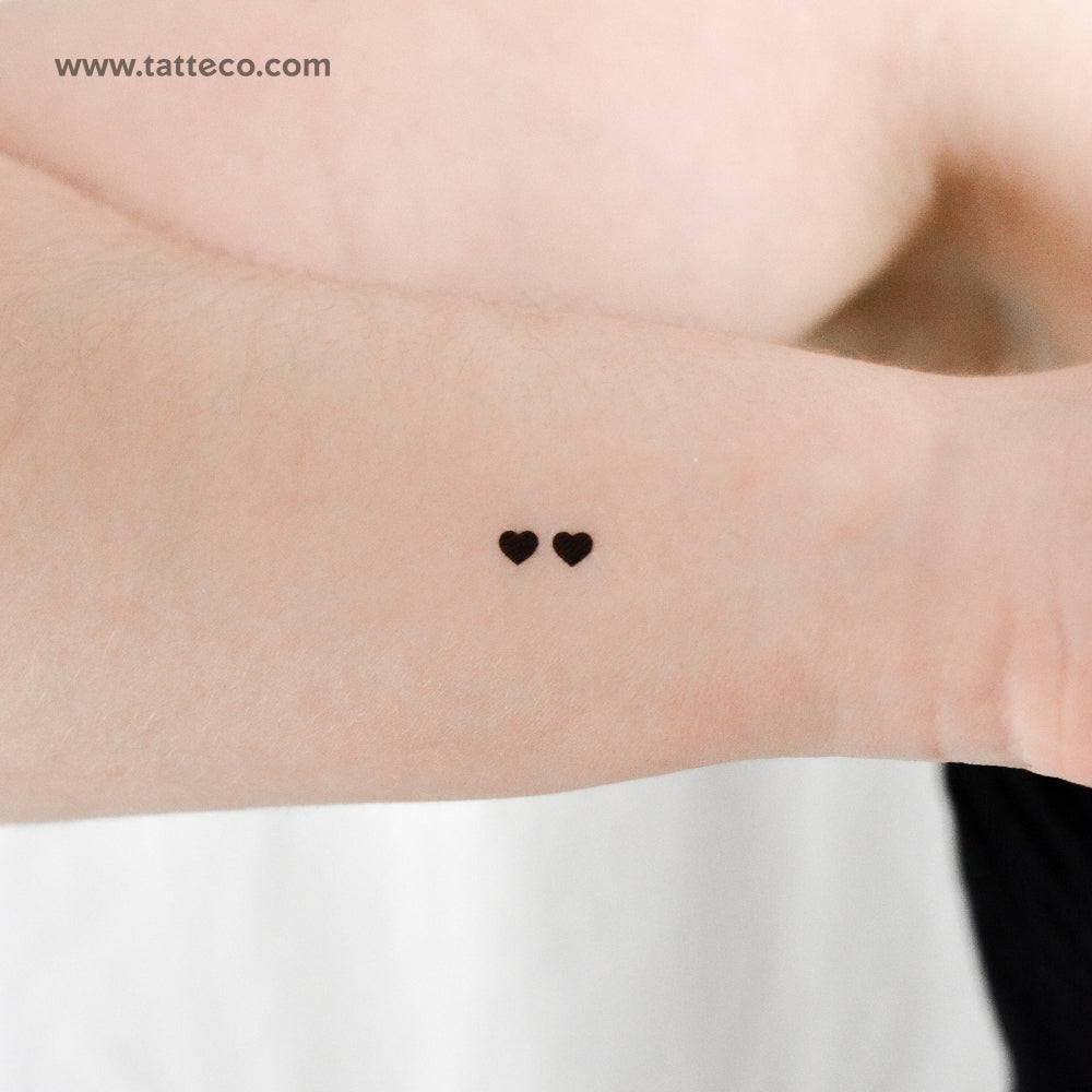 Two Horizontal Black Hearts Temporary Tattoo - Set of 3
