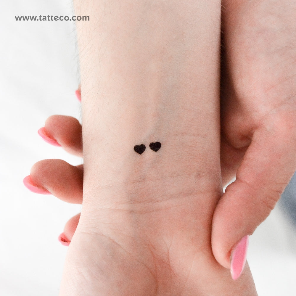 Two Horizontal Black Hearts Temporary Tattoo - Set of 3
