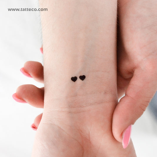Two Horizontal Black Hearts Temporary Tattoo - Set of 3