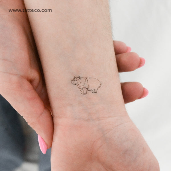 Fine Line Hippopotamus Temporary Tattoo - Set of 3