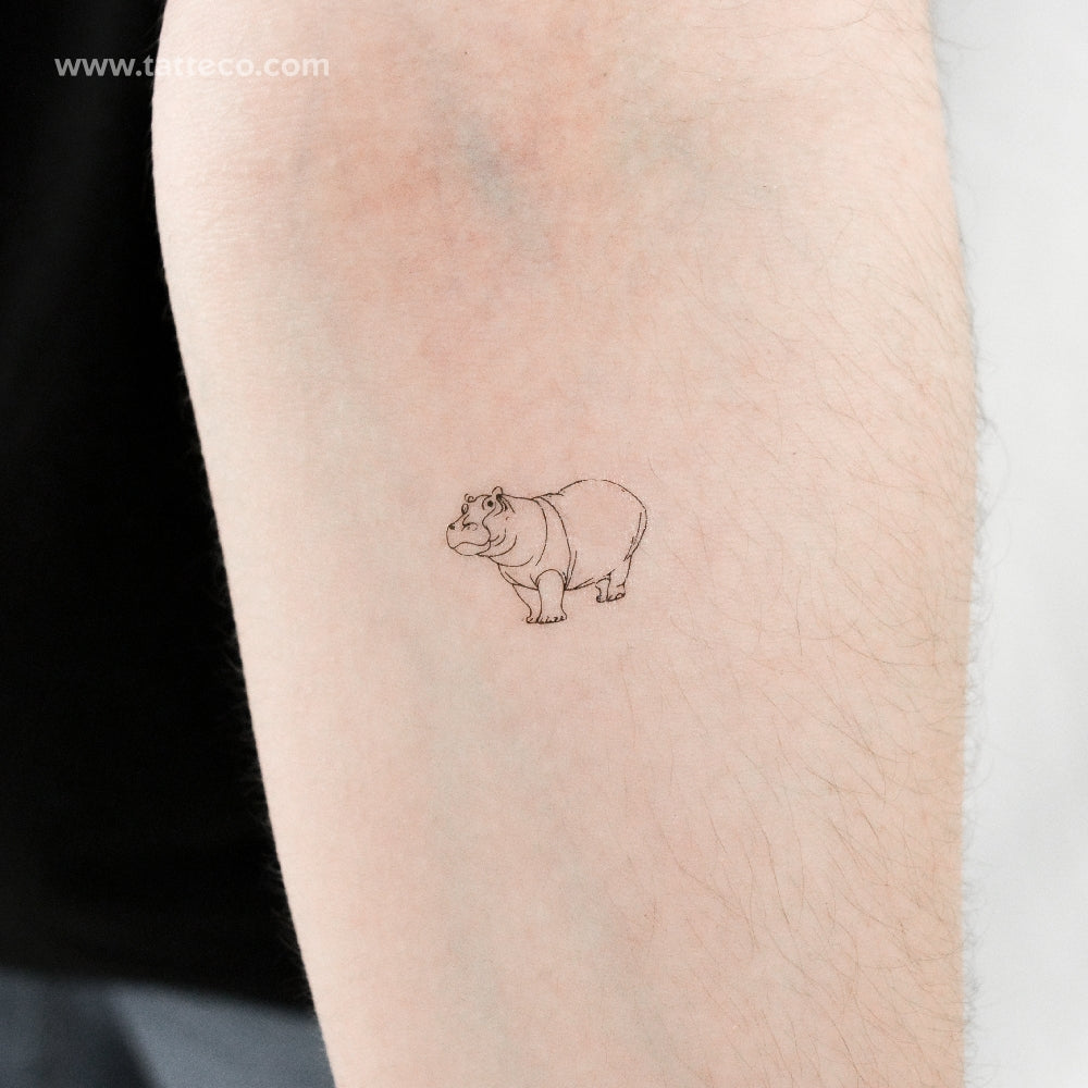 Fine Line Hippopotamus Temporary Tattoo - Set of 3