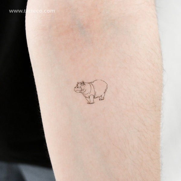 Fine Line Hippopotamus Temporary Tattoo - Set of 3