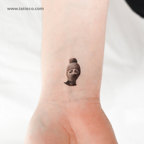 Woman With Balaclava Temporary Tattoo - Set of 3