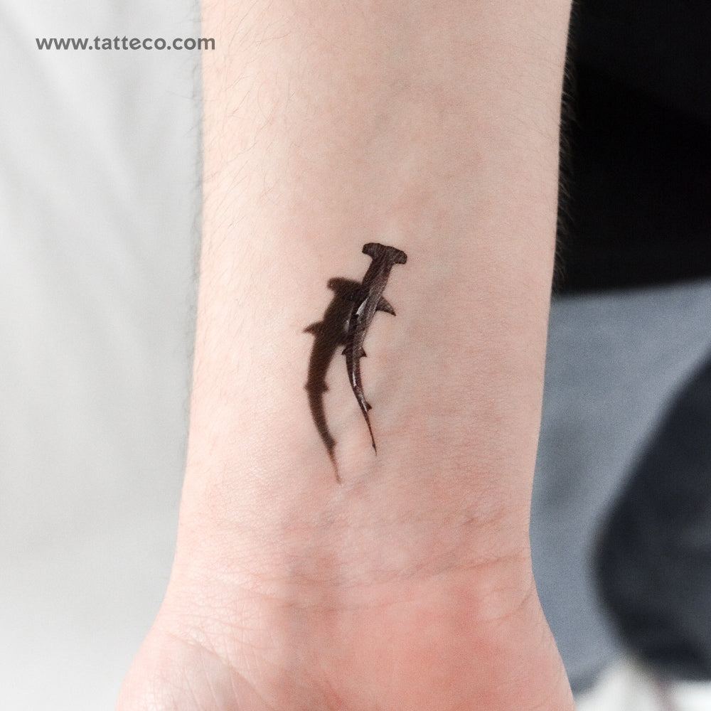 Great Hammerhead Shark And Shadow Temporary Tattoo - Set of 3