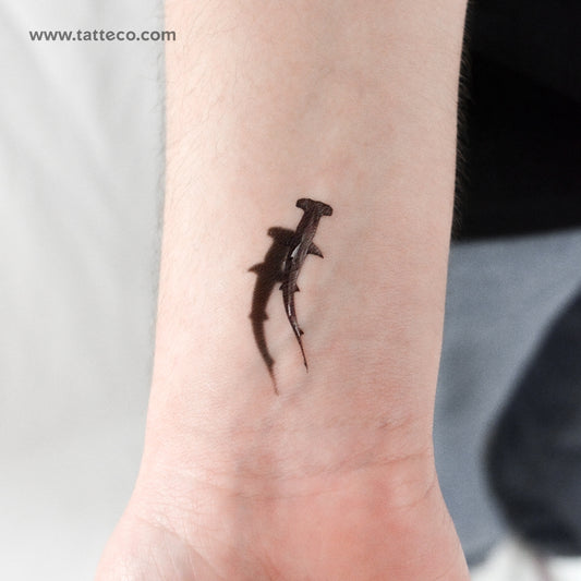 Great Hammerhead Shark And Shadow Temporary Tattoo - Set of 3