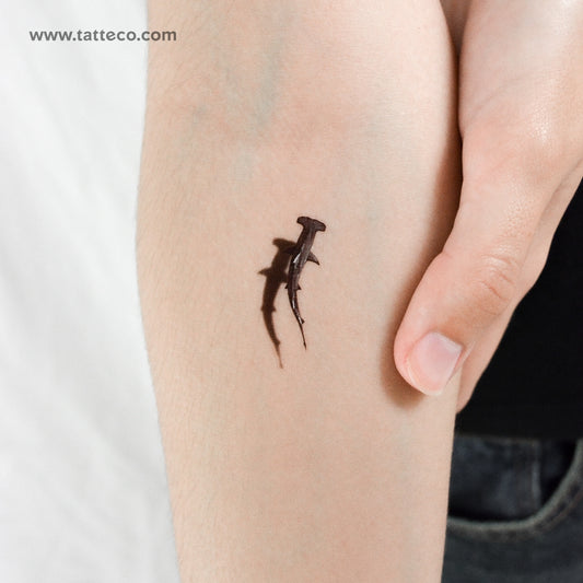 Great Hammerhead Shark And Shadow Temporary Tattoo - Set of 3
