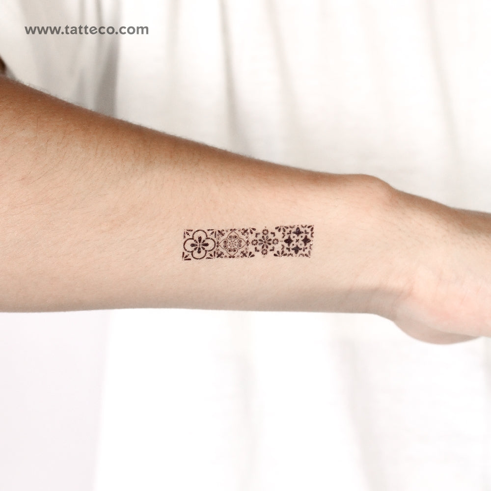 Four Portuguese Tiles Temporary Tattoo - Set of 3