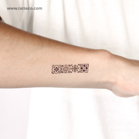 Four Portuguese Tiles Temporary Tattoo - Set of 3