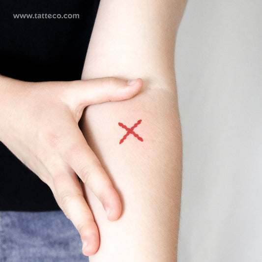 Small Cross Of Burgundy Temporary Tattoo - Set of 3