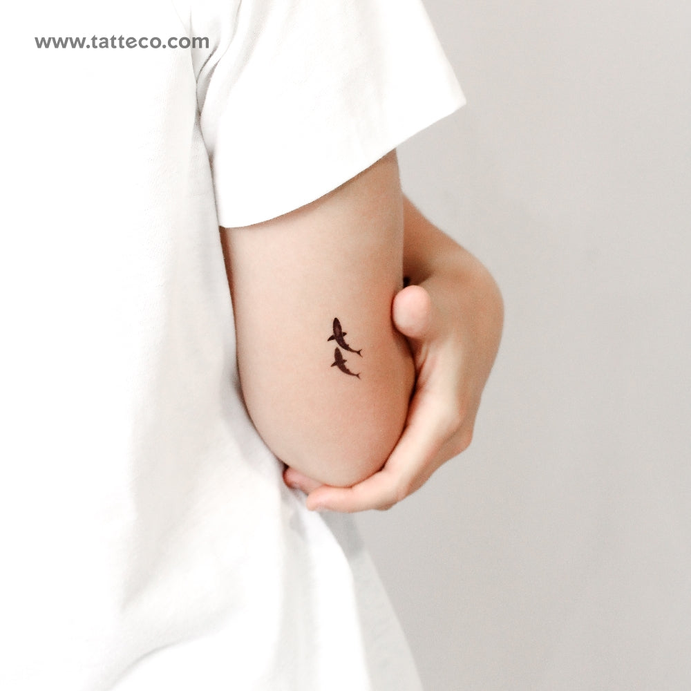 Small Shark And Shadow Temporary Tattoo - Set of 3