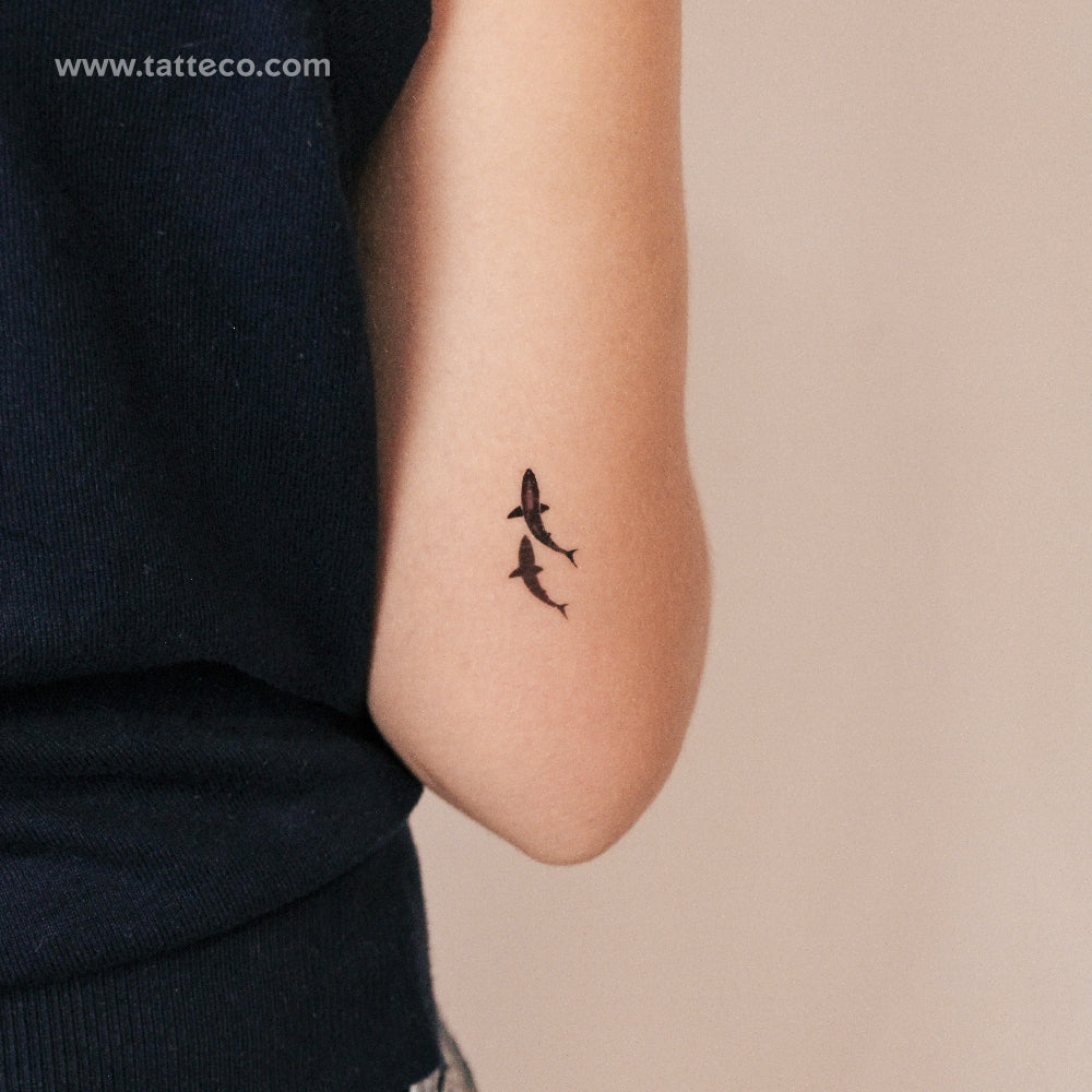 Small Shark And Shadow Temporary Tattoo - Set of 3
