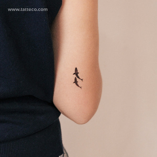Small Shark And Shadow Temporary Tattoo - Set of 3