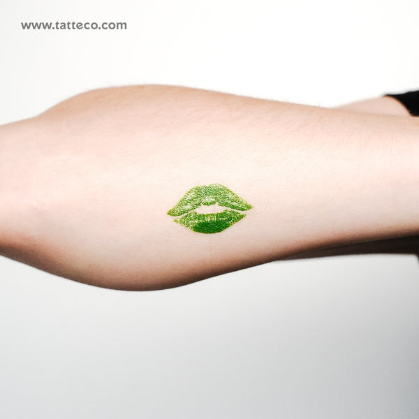 Green Kiss Mark Temporary Tattoo - Set of 3