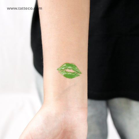 Green Kiss Mark Temporary Tattoo - Set of 3