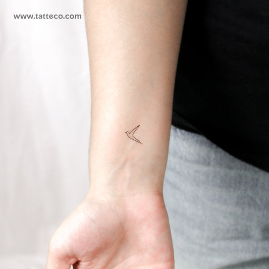 One Line Flying Bird Temporary Tattoo - Set of 3