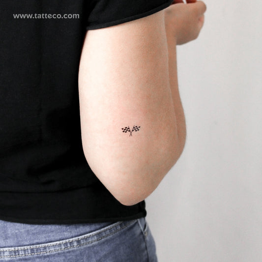 Double Checkered Flag Temporary Tattoo - Set of 3