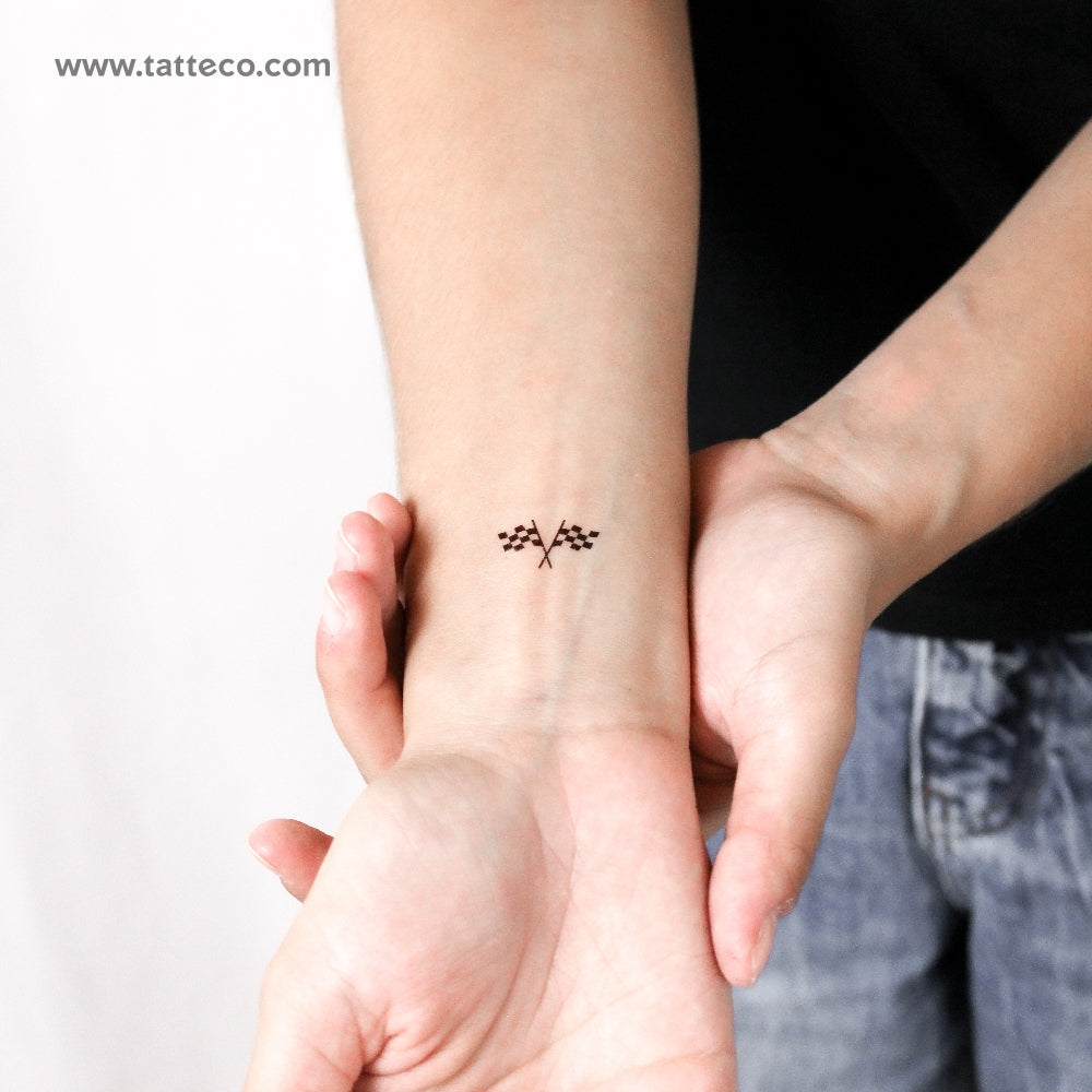 Double Checkered Flag Temporary Tattoo - Set of 3