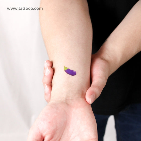 Small Eggplant Emoji Temporary Tattoo - Set of 3