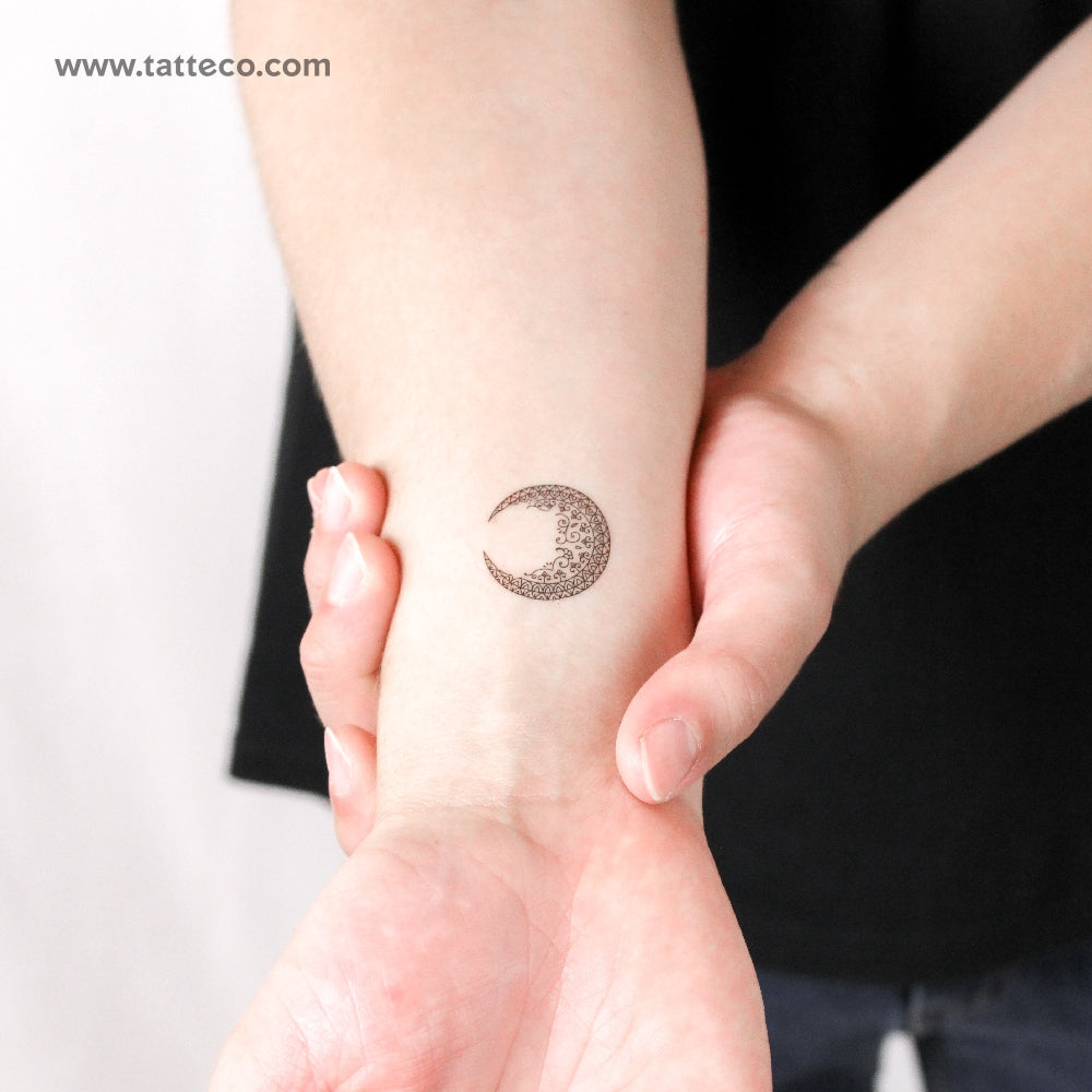 Small Ornamental Moon Temporary Tattoo - Set of 3