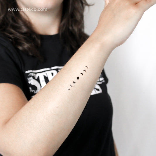 Tatuaje temporal minimalista de fases lunares (juego de 3)