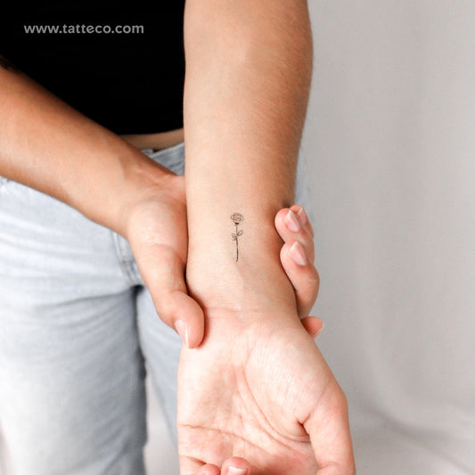 Tatuaje temporal de línea de rosa - Juego de 3