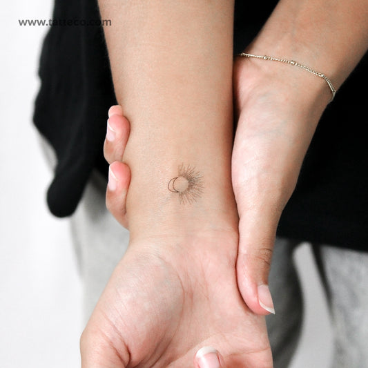 Tatuaje temporal de sol y luna de línea fina (juego de 3)