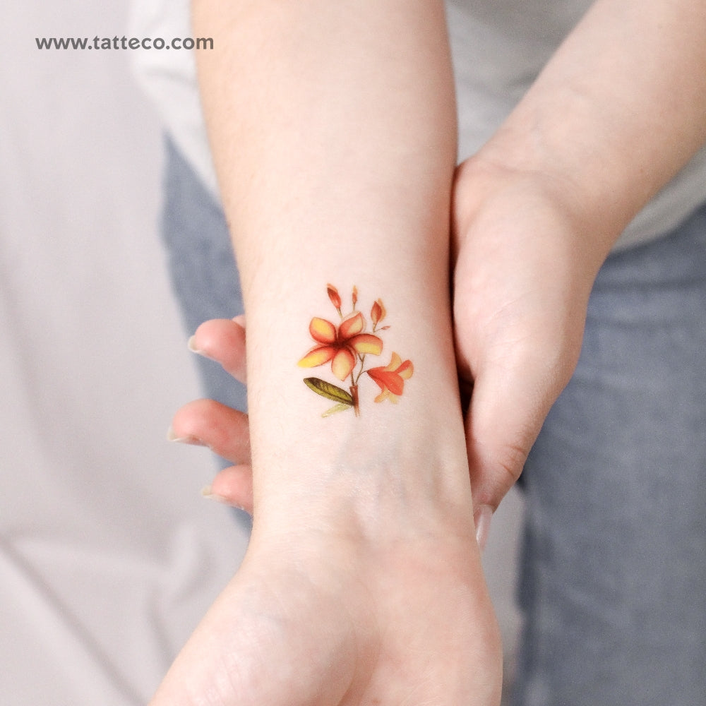small tiger lily tattoo Watercolor Plumeria Temporary Tattoo
