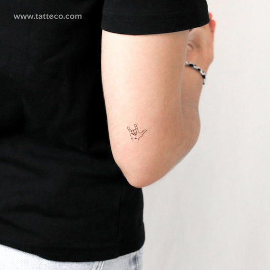 Tatuaje temporal con gesto de lenguaje de señas "Te amo" (juego de 3)
