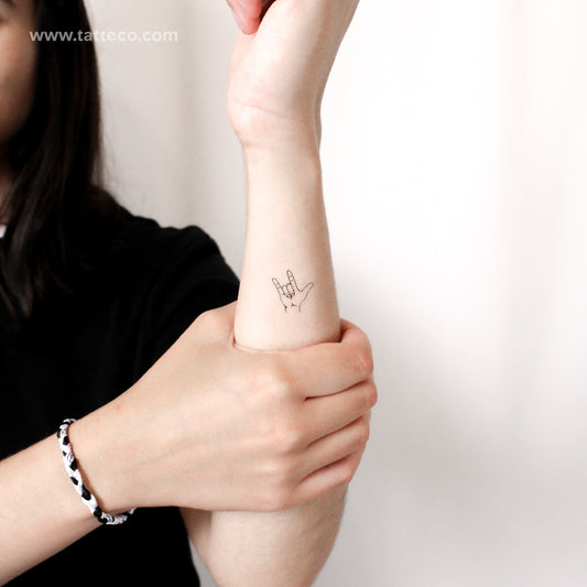 Tatuaje temporal con gesto de lenguaje de señas "Te amo" (juego de 3)