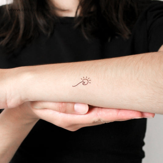 Small Minimalist Wave and Sun Temporary Tattoo - Set of 3