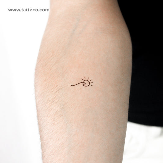Small Minimalist Wave and Sun Temporary Tattoo - Set of 3
