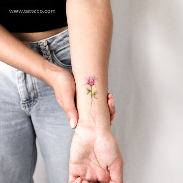 Illustrative Pink Rose Temporary Tattoo - Set of 3