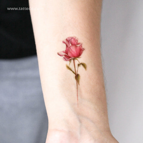 Fuchsia Rose Temporary Tattoo - Set of 3