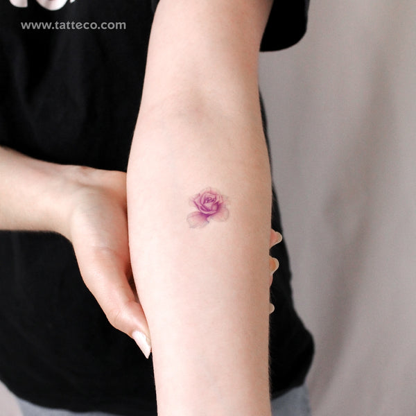 Illustrative Purple Rose Head Temporary Tattoo - Set of 3