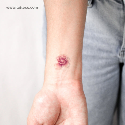 Tatuaje temporal ilustrativo de cabeza de rosa morada (juego de 3)