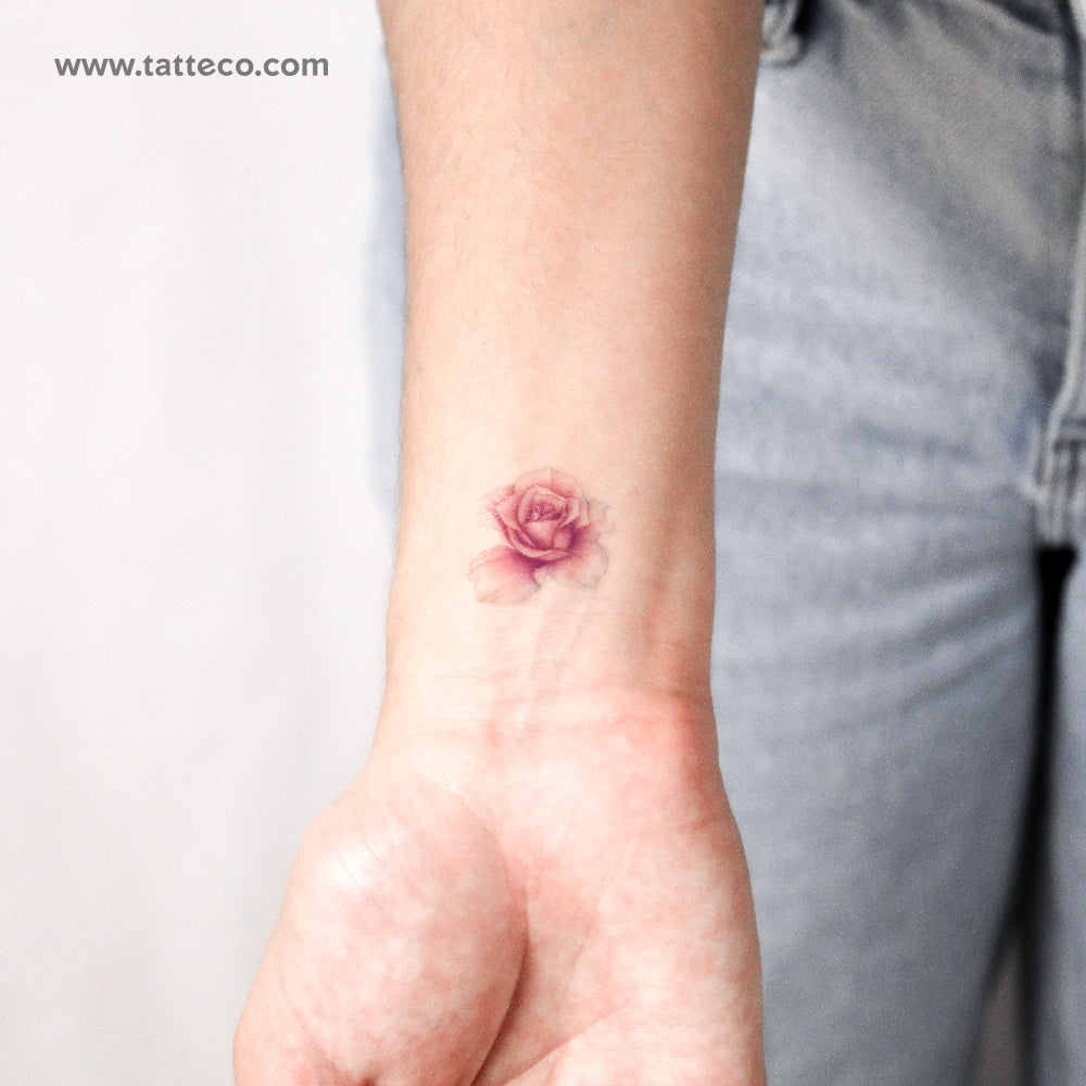 Illustrative Purple Rose Head Temporary Tattoo - Set of 3
