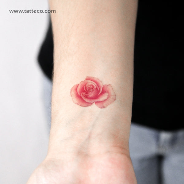 lllustrative Pink Rose Head Temporary Tattoo - Set of 3