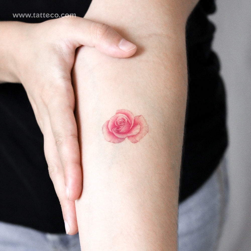 lllustrative Pink Rose Head Temporary Tattoo - Set of 3