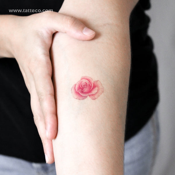 lllustrative Pink Rose Head Temporary Tattoo - Set of 3