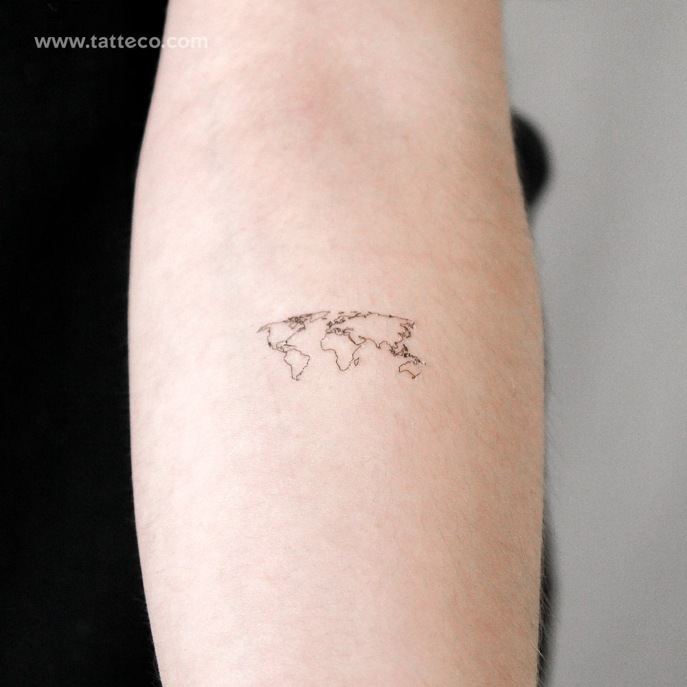 Small World Map Tattoo Temporary Tattoo - Set of 3