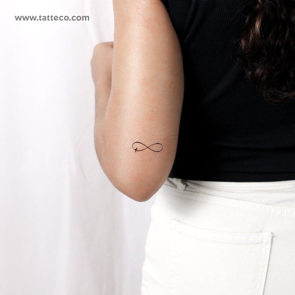 Tatuaje temporal de avión y símbolo de infinito (juego de 3)