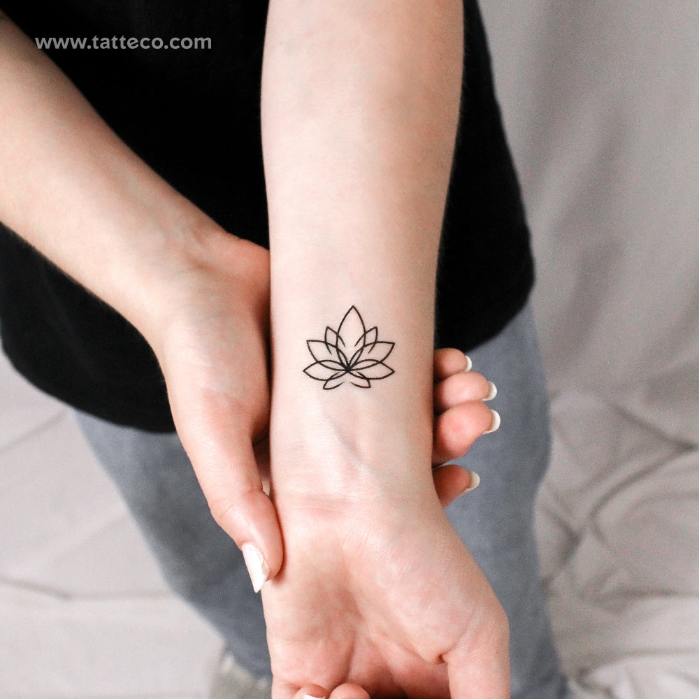 Line Lotus Flower Temporary Tattoo - Set of 3