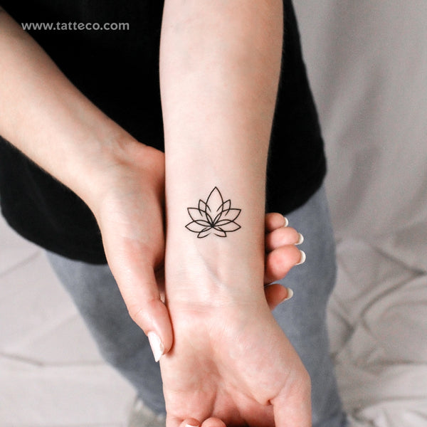 Line Lotus Flower Temporary Tattoo - Set of 3